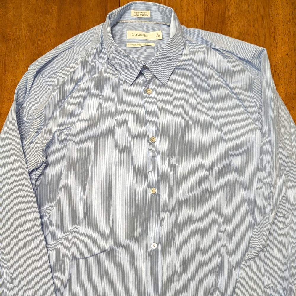 Calvin Klein Men's Light Blue Pinstripe Dress Shirt